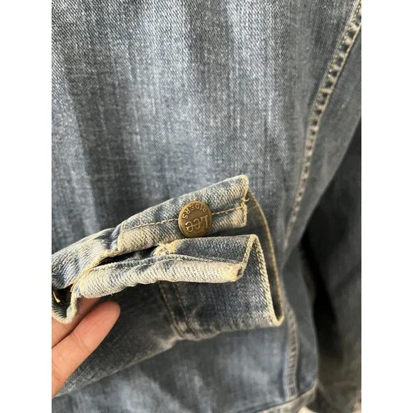 VTG 60s 70s Lee Riders Denim Jean Trucker Jacket PATD 153438 Made in USA Blue